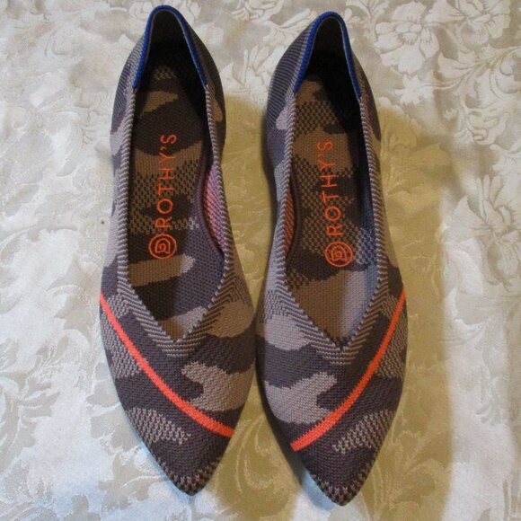 Rothy's The Point- Taupe Camo orange stripe (retired) 7.5 worn only once inside - Picture 1 of 8